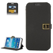 Чехол кожаный c текстурой "гравий" горизонтальный с карманом для банковских карт для Samsung Galaxy S IV / i9500 - черный