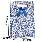 Пакет бумажный подарочный с синим узором (235х100х320мм)