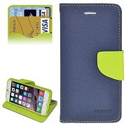 Чехол кожаный текстурированный с отделениями для банковских карт и денег для iPhone 6 (синий с зеленым)