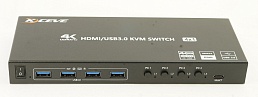 Переключатель AVE HDSW KVM 4UХ (4 PC, HDMI 4K 60Hz, 18Gbps, 4:4:4 , USB 3.0, remote control, power adapter)
