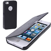 Чехол кожаная крышка + пластиковая защита корпуса для iPhone 5/5S (черный)