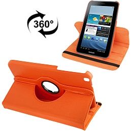 Чехол кожаный с поворачивающимся держателем для Samsung Galaxy Tab 3 (8.0) / T3110 / T3100 - оранжевый