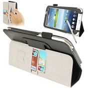 Чехол кожаный с местами для банковских карт, Touch Pen и ремешком для Samsung Galaxy Tab 3 (7.0) / P3200 - черный