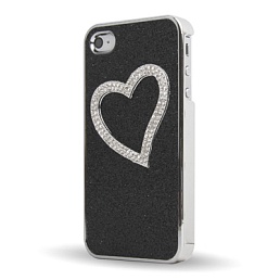 Чехол защита корпуса инкрустированный кристаллами "Сердце" для iPhone 4/4S (черный)