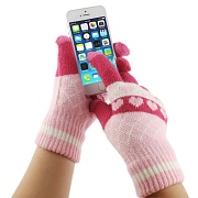 Перчатки для работы с сенсорными экранами в холодную погоду (розовые с сердечками)