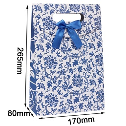 Пакет бумажный подарочный с синим узором (170х80х265мм)