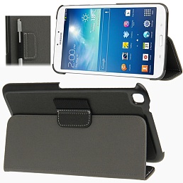 Чехол кожаный с джинсовой прострочкой и местом для Touch Pen для Samsung Galaxy Tab 3 (8.0) / T3110 / T3100 - черный