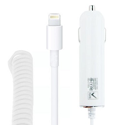 Автомобильное зарядное устройство для Iphone 5, iPad mini, iPod Touch 5V 1A 130см белый