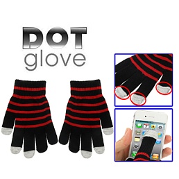 Перчатки для работы с сенсорными экранами в холодную погоду (черные с красными полосками)