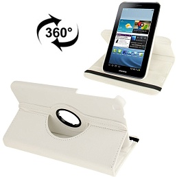 Чехол кожаный с поворачивающимся держателем для Samsung Galaxy Tab 3 (8.0) / T3110 / T3100 - белый