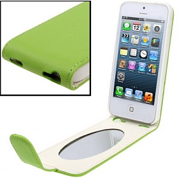 Чехол кожаный вертикальный с зеркалом для iPhone 5/5S (зеленый)